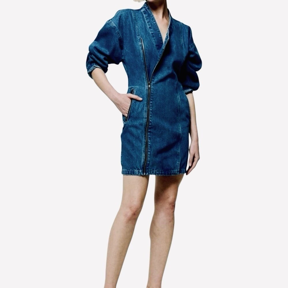 NEW Etica Denim Mini Dress Edgy Asymmetric Zipper Charley Stretchy Biker XS